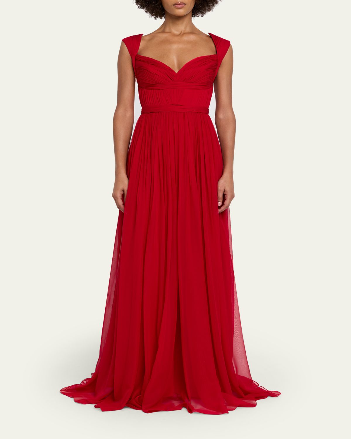Pamella Roland Sleeveless Ruched Chiffon Cape Gown | Thumbnail 2