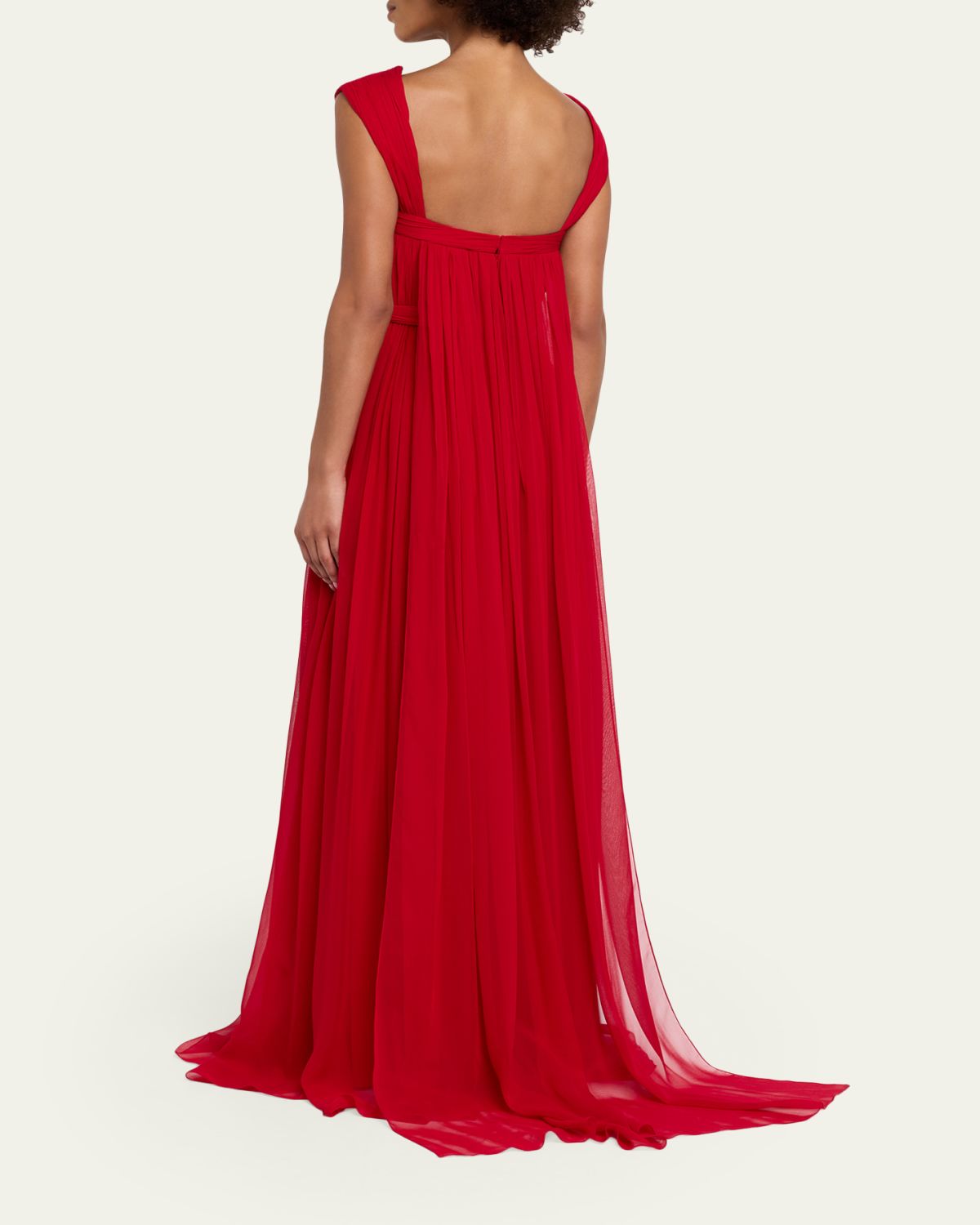 Pamella Roland Sleeveless Ruched Chiffon Cape Gown | Thumbnail 3