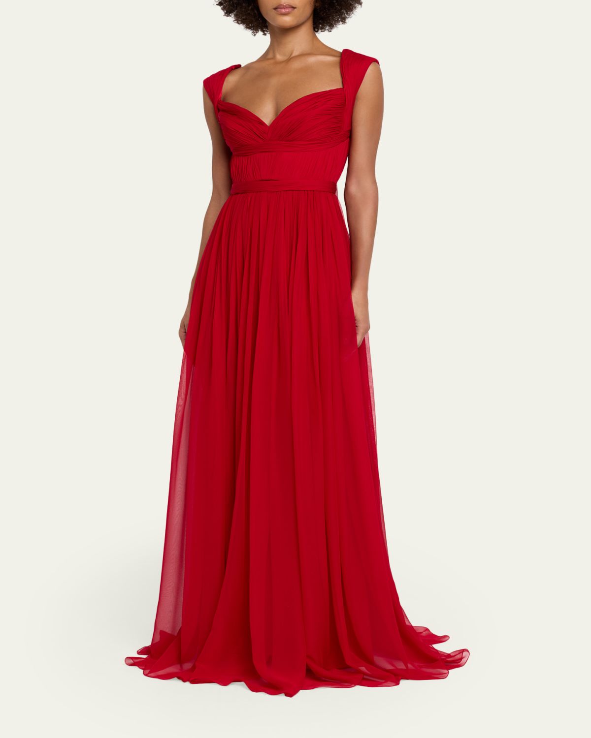 Pamella Roland Sleeveless Ruched Chiffon Cape Gown | Thumbnail 4