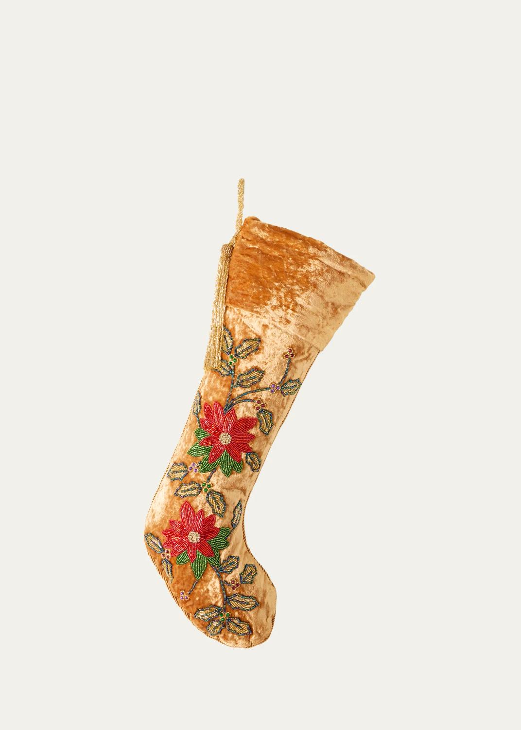 Embroidered Velvet Holiday Stocking Embroidered Velvet Holiday Stocking