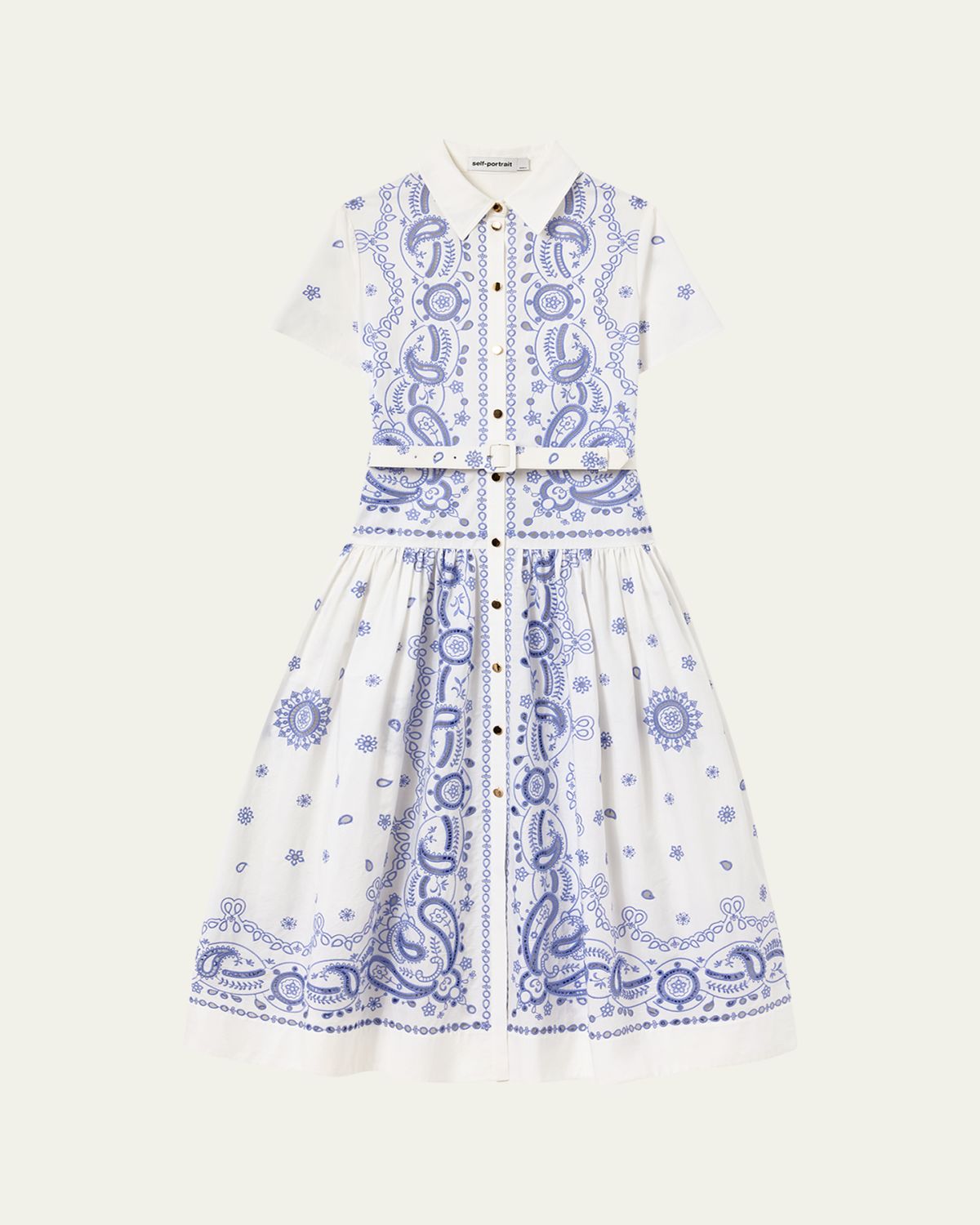 Self-Portrait Embroidered Cotton Belted Midi Dress | Thumbnail 6