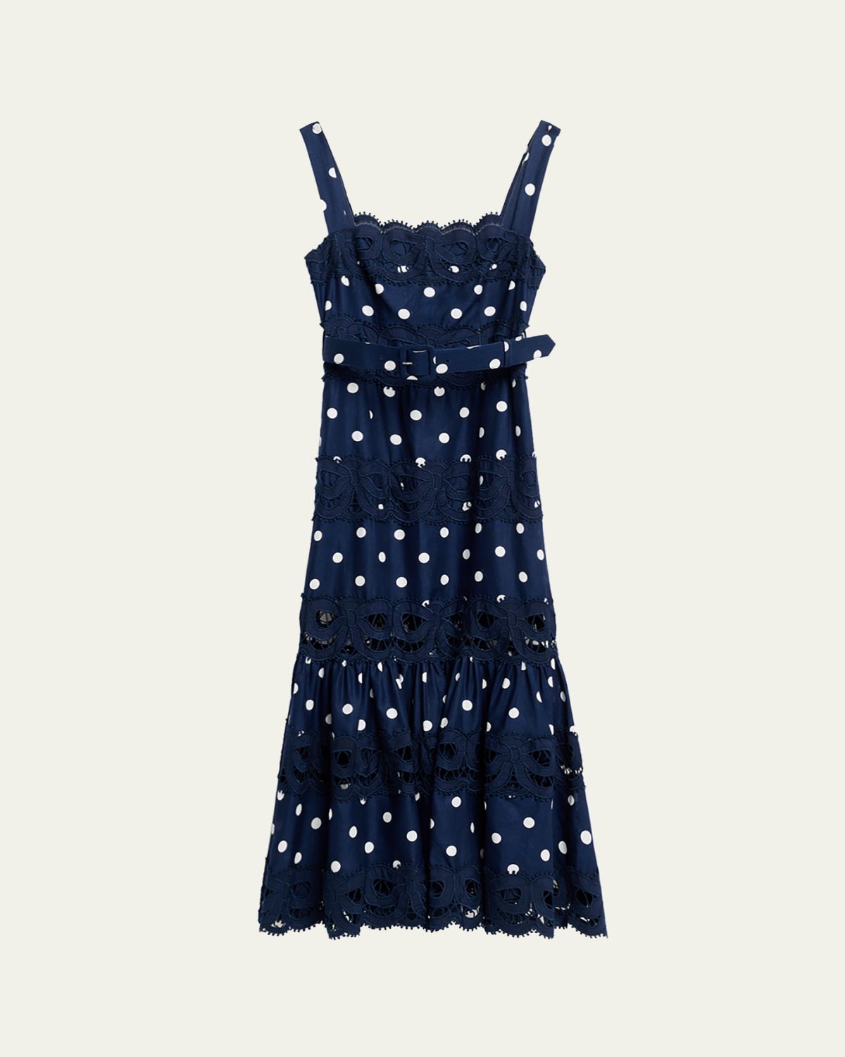 Self-Portrait Polka Dot Linen Midi Dress | Thumbnail 6