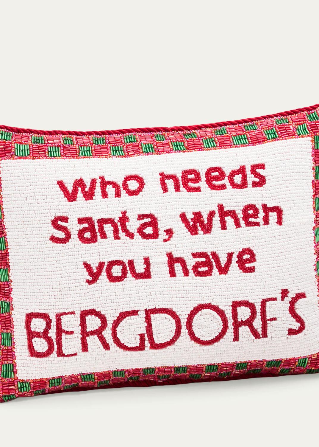 Sudha Pennathur "Who Needs Santa When You Have Bergdorf's" Beaded Christmas Pillow, 9" x 12" | Thumbnail 2
