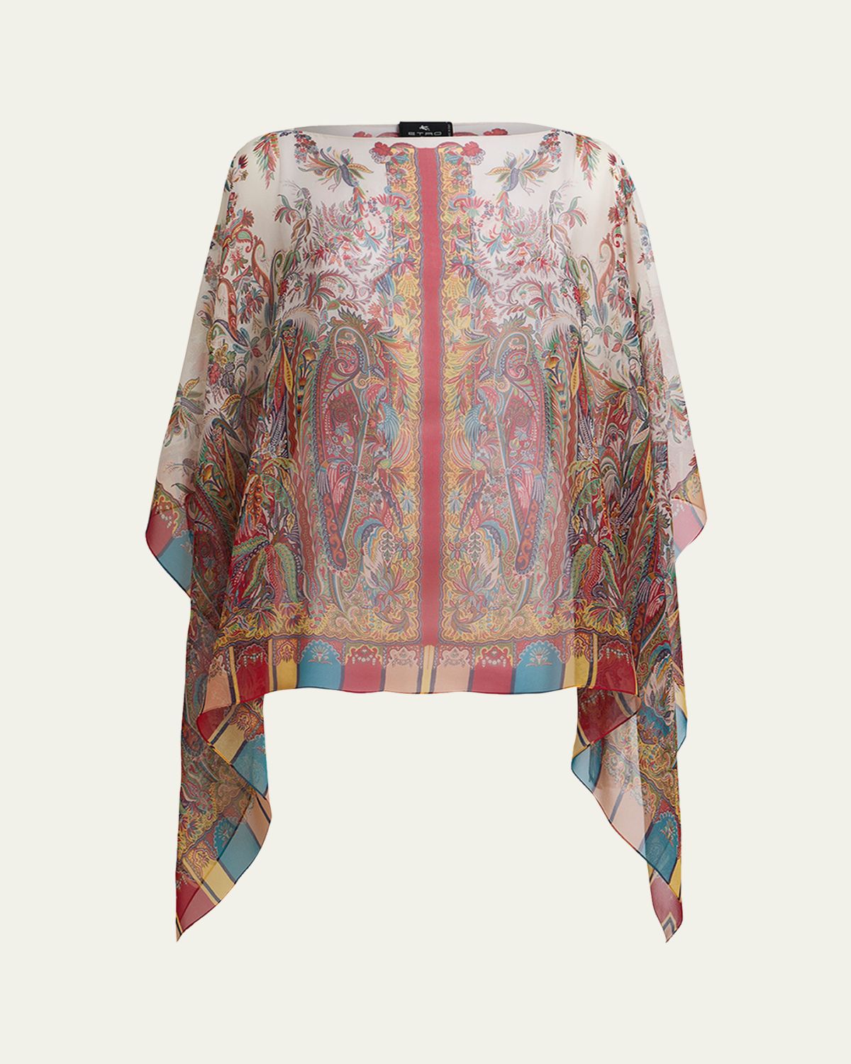Etro Paisley Foliage Motif Silk Poncho Top
