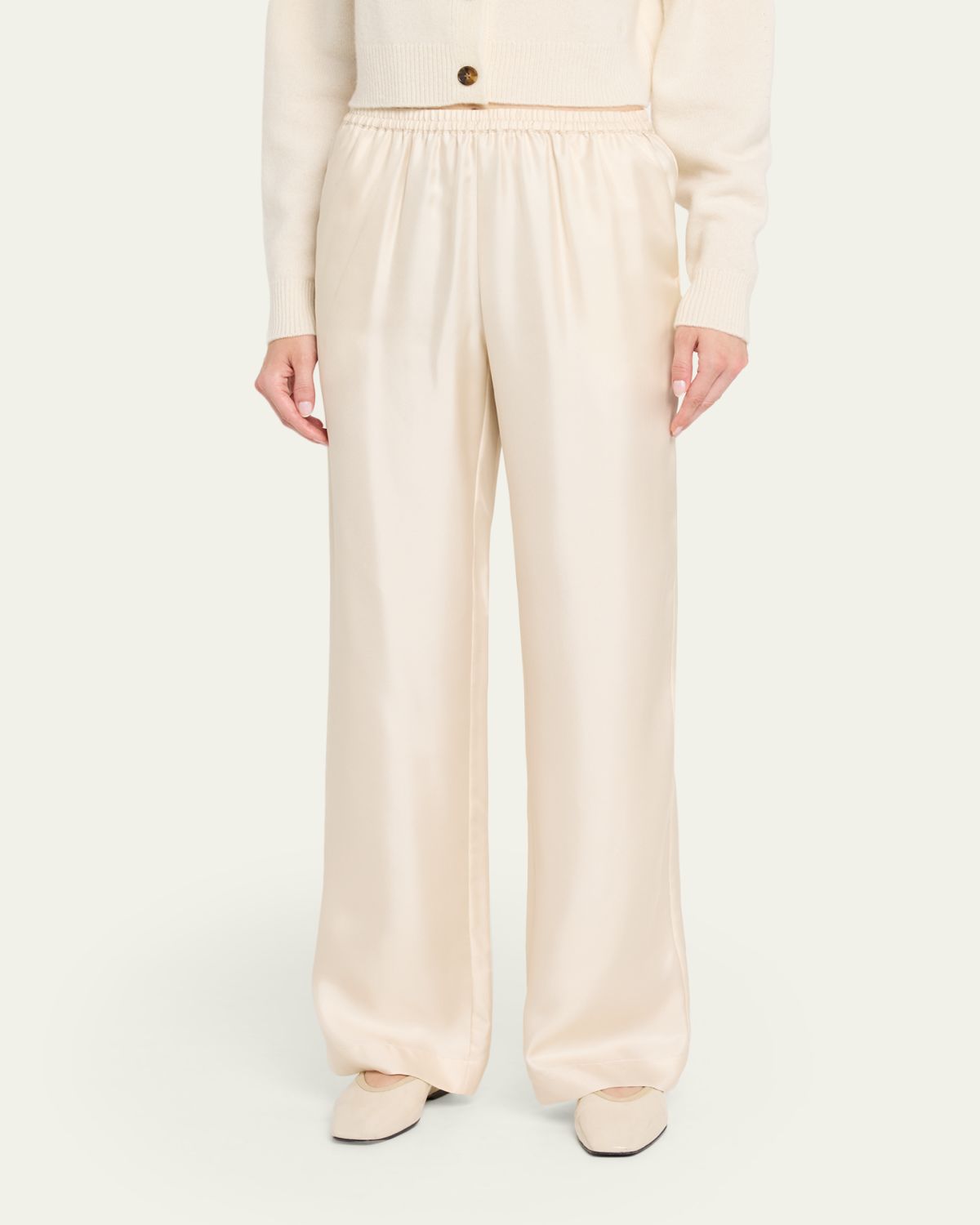 Loulou De Saison Alera Silk Straight-Leg Pull-On Pants | Thumbnail 4