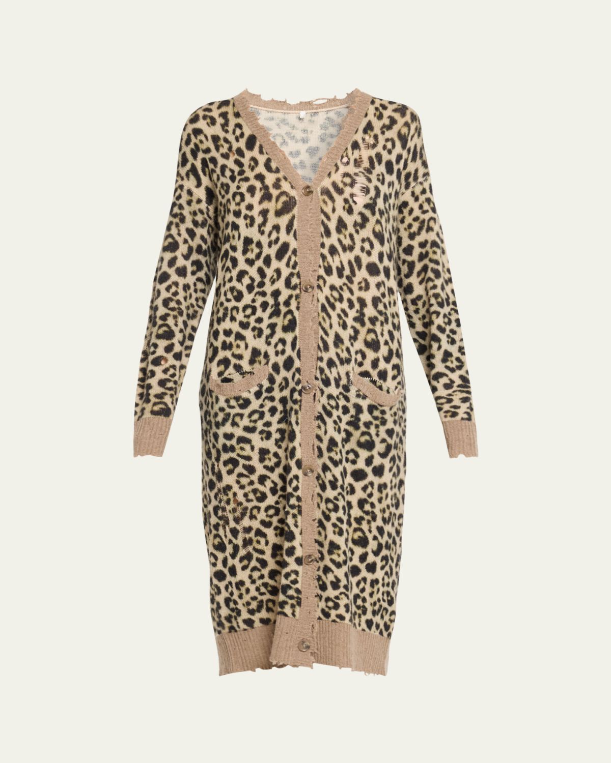 R13 Leopard-Print Long Cashmere Cardigan