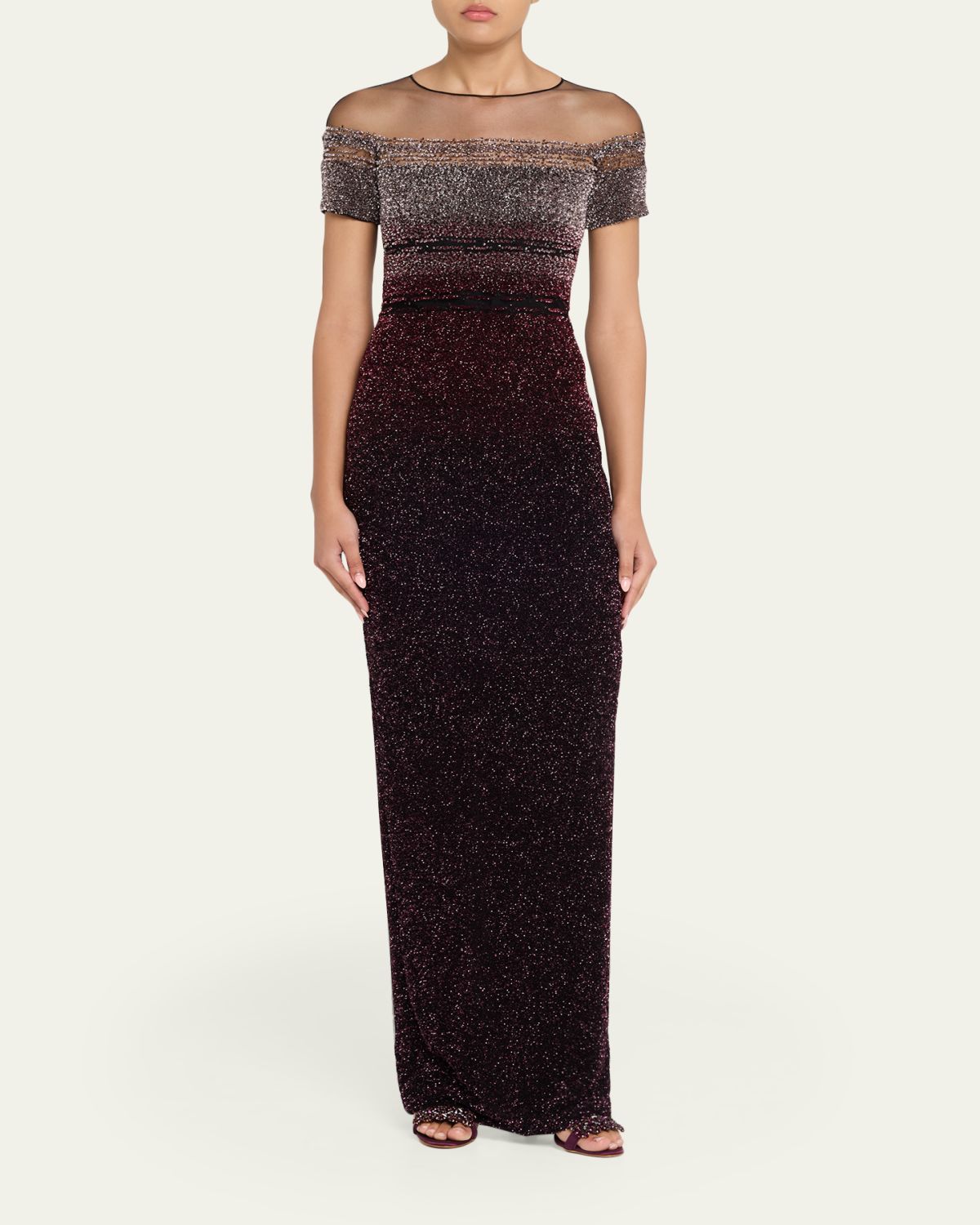 Pamella Roland Short-Sleeve Signature Sequined Column Gown | Thumbnail 2 Pamella Roland Short-Sleeve Signature Sequined Column Gown | Thumbnail 2