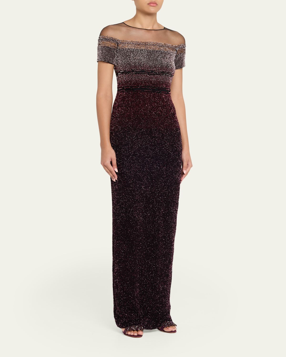 Pamella Roland Short-Sleeve Signature Sequined Column Gown | Thumbnail 4 Pamella Roland Short-Sleeve Signature Sequined Column Gown | Thumbnail 4