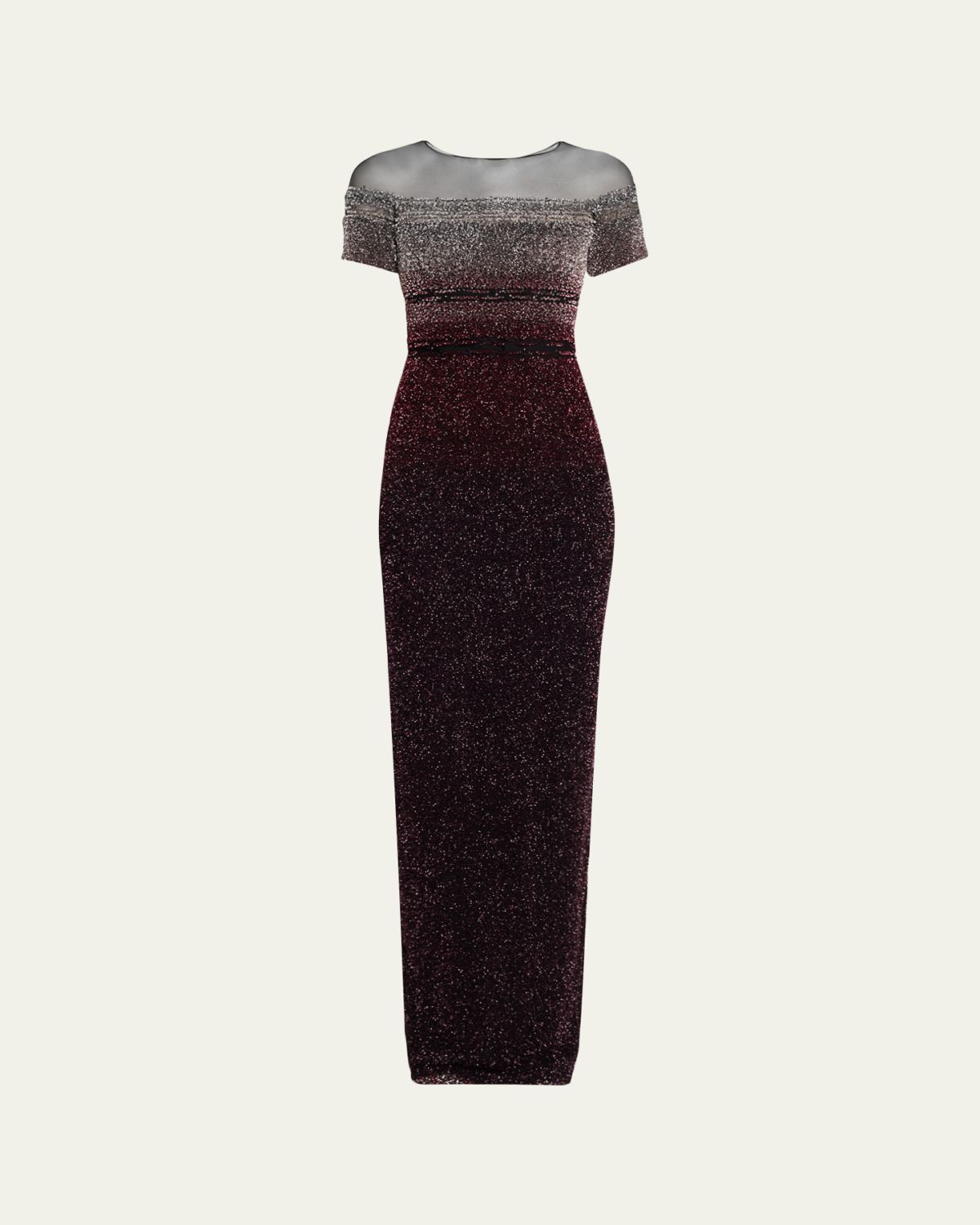 Pamella Roland Short-Sleeve Signature Sequined Column Gown