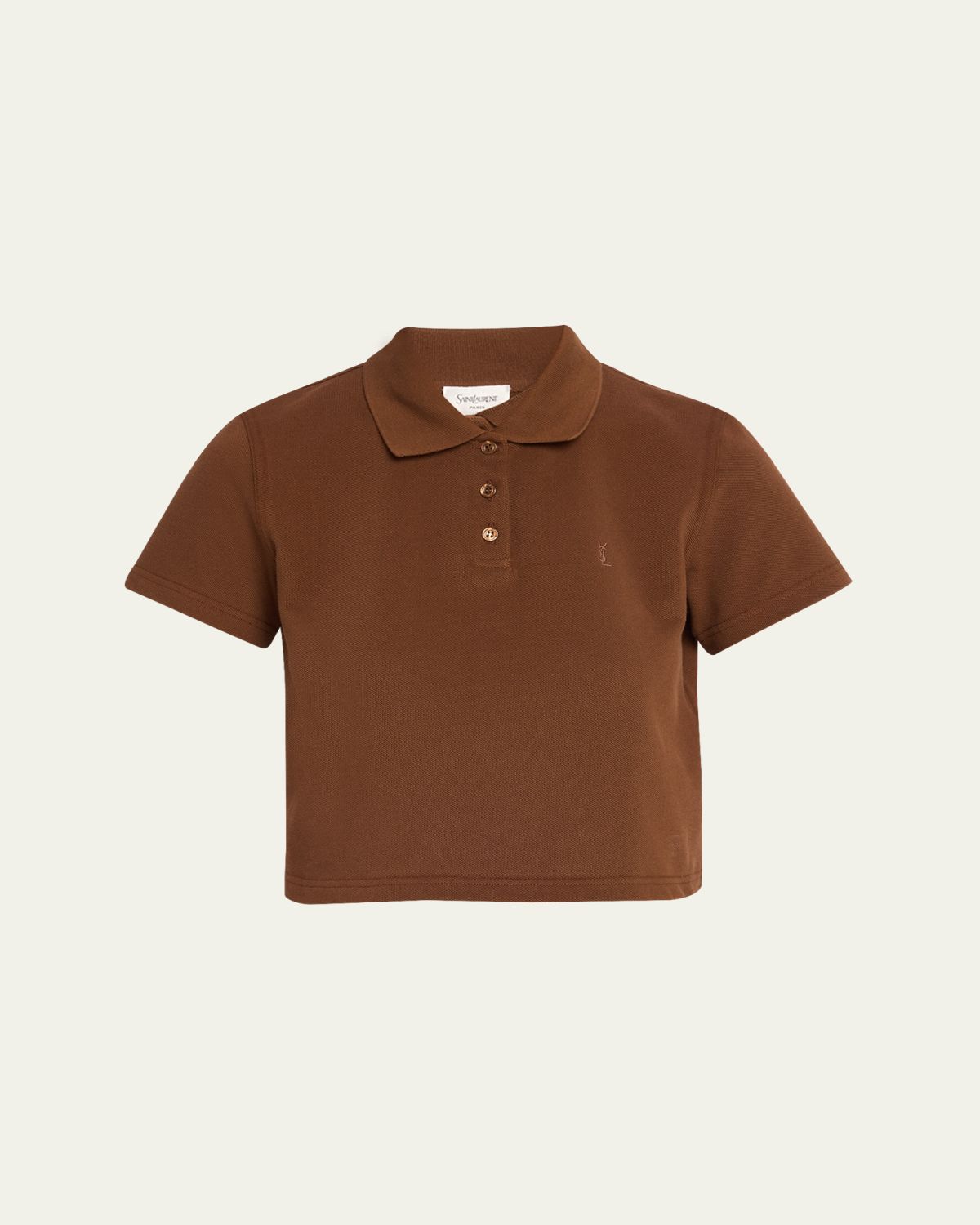 Saint Laurent YSL Cotton Pique Crop Polo Shirt | Thumbnail 6