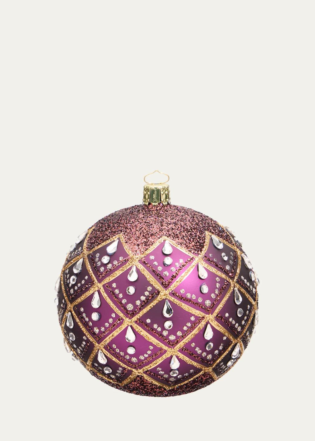 Glitter-Embellished Deep Purple Ball Christmas Ornament