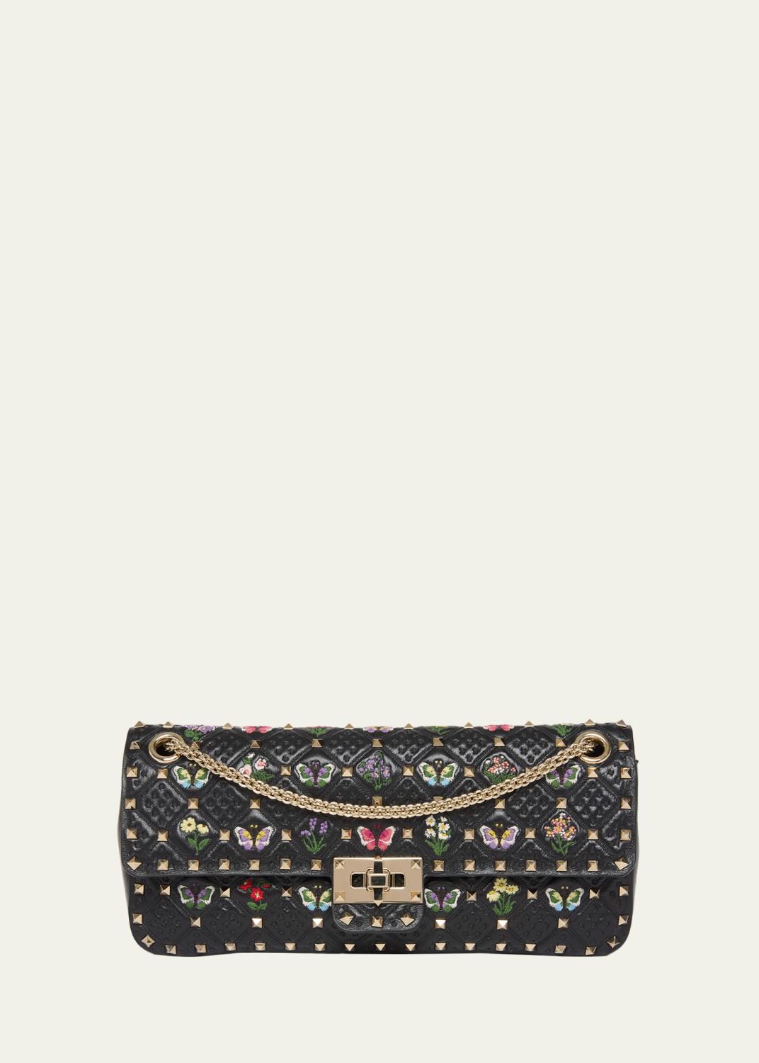 Embroidered Quilted Leather Shoulder Bag Embroidered Quilted Leather Shoulder Bag