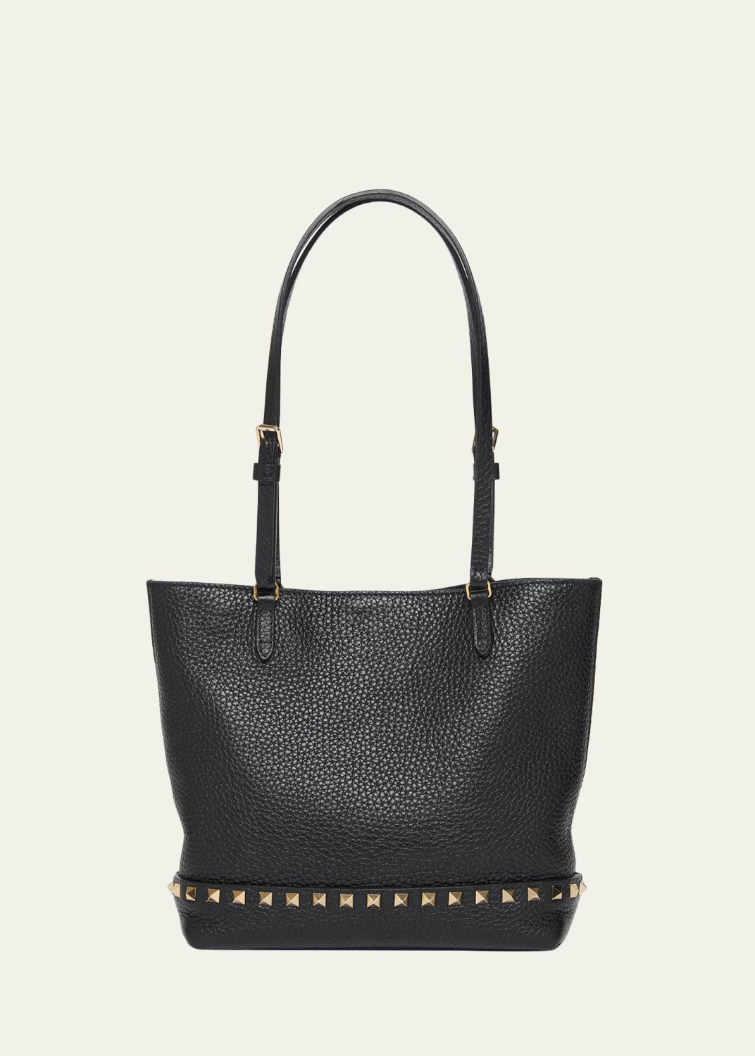 Small Rockstud Grain Leather Tote Bag