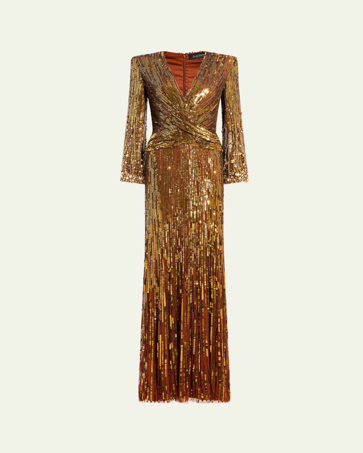Jenny Packham Cosmos Long-Sleeve V-Neck Sequin Gown | Thumbnail 5