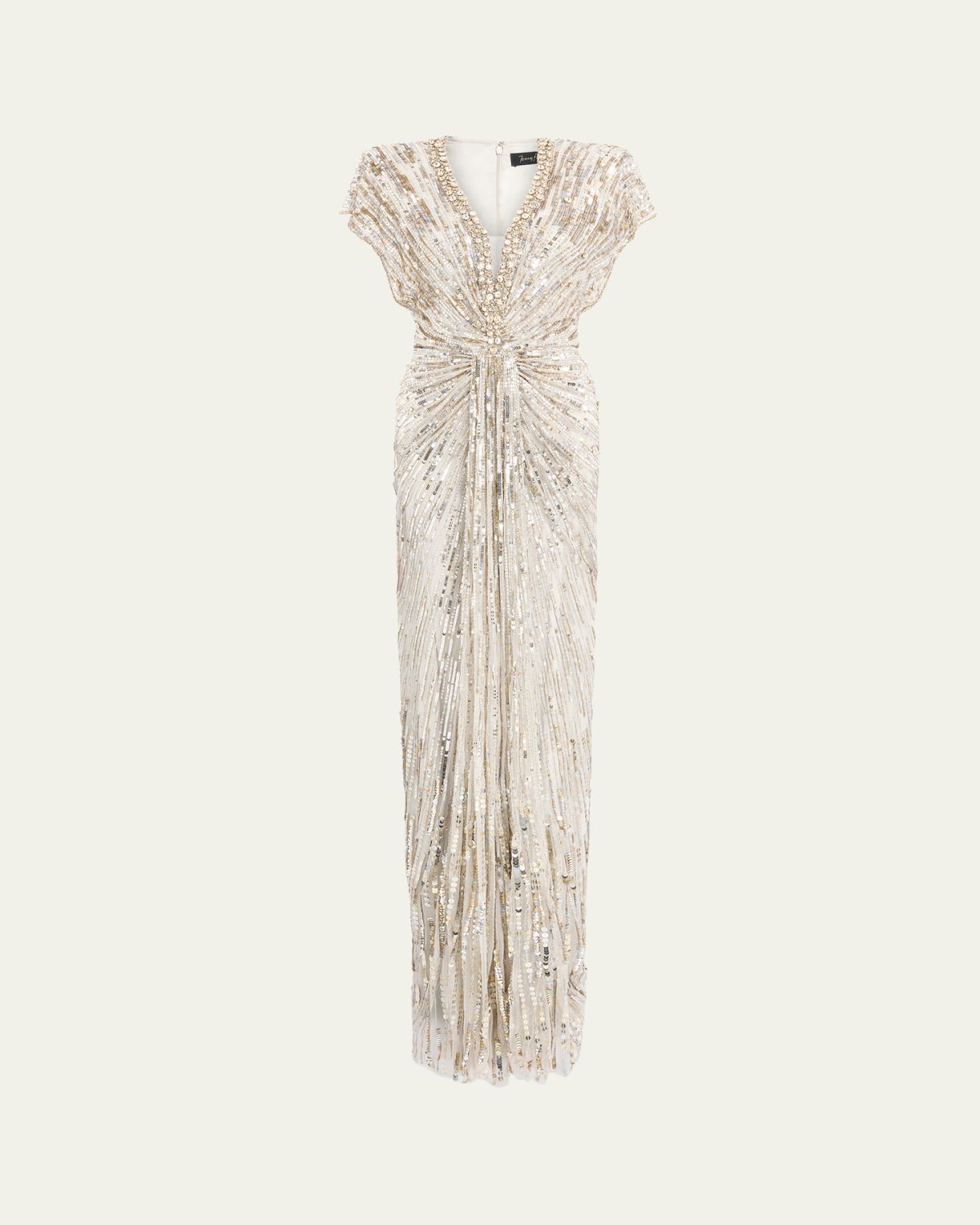 Jenny Packham Lacie V-Neck Cap-Sleeve Beaded Gown | Thumbnail 5