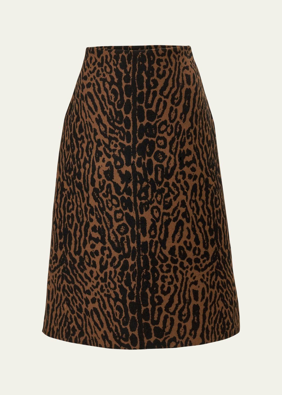 Carolina Herrera Wool Leopard A Line Skirt