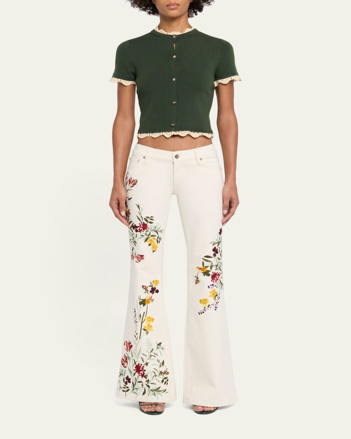 ALICE + OLIVIA Ciara Crochet-Trim Ribbed Cardigan | Thumbnail 2 ALICE + OLIVIA Ciara Crochet-Trim Ribbed Cardigan | Thumbnail 2