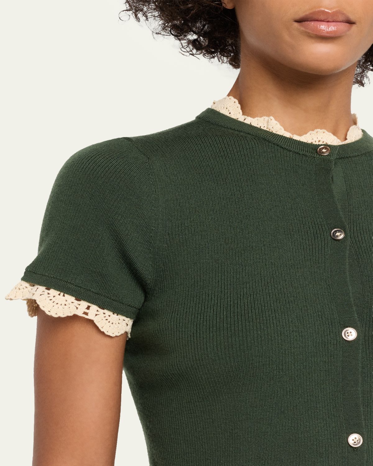 ALICE + OLIVIA Ciara Crochet-Trim Ribbed Cardigan | Thumbnail 5 ALICE + OLIVIA Ciara Crochet-Trim Ribbed Cardigan | Thumbnail 5