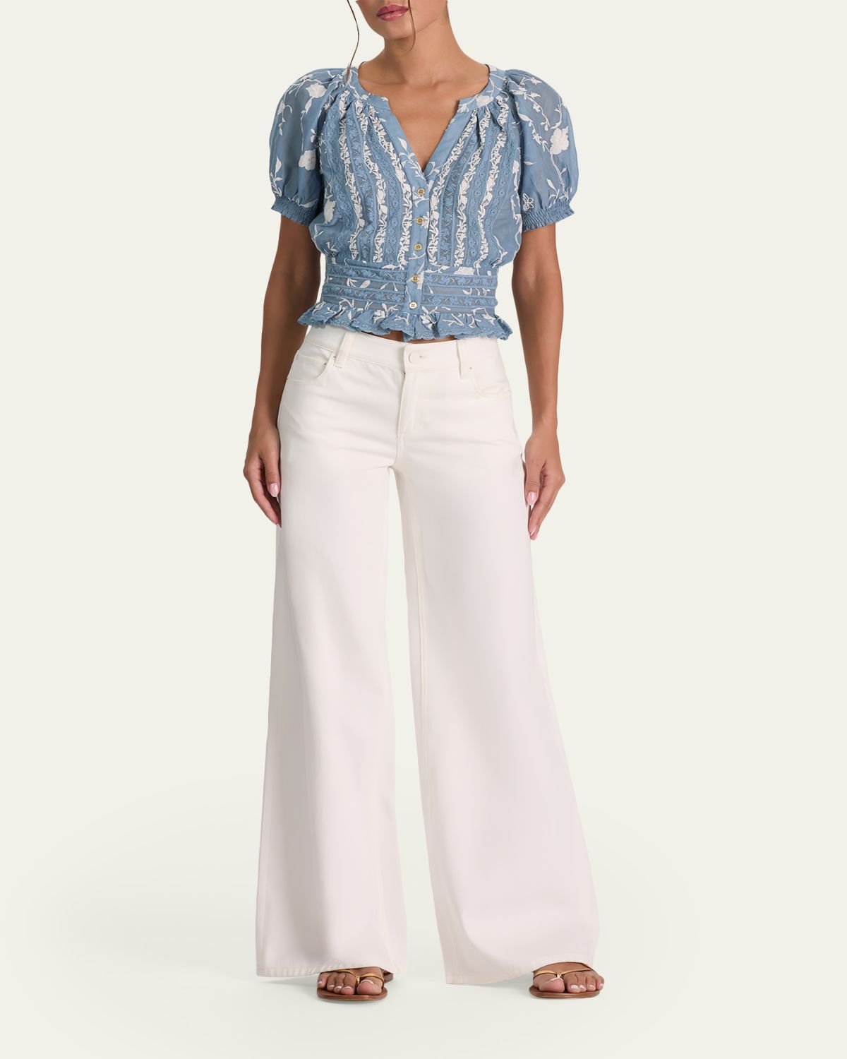 ALICE + OLIVIA Kathryn Embroidered Short-Sleeve Blouse | Thumbnail 2