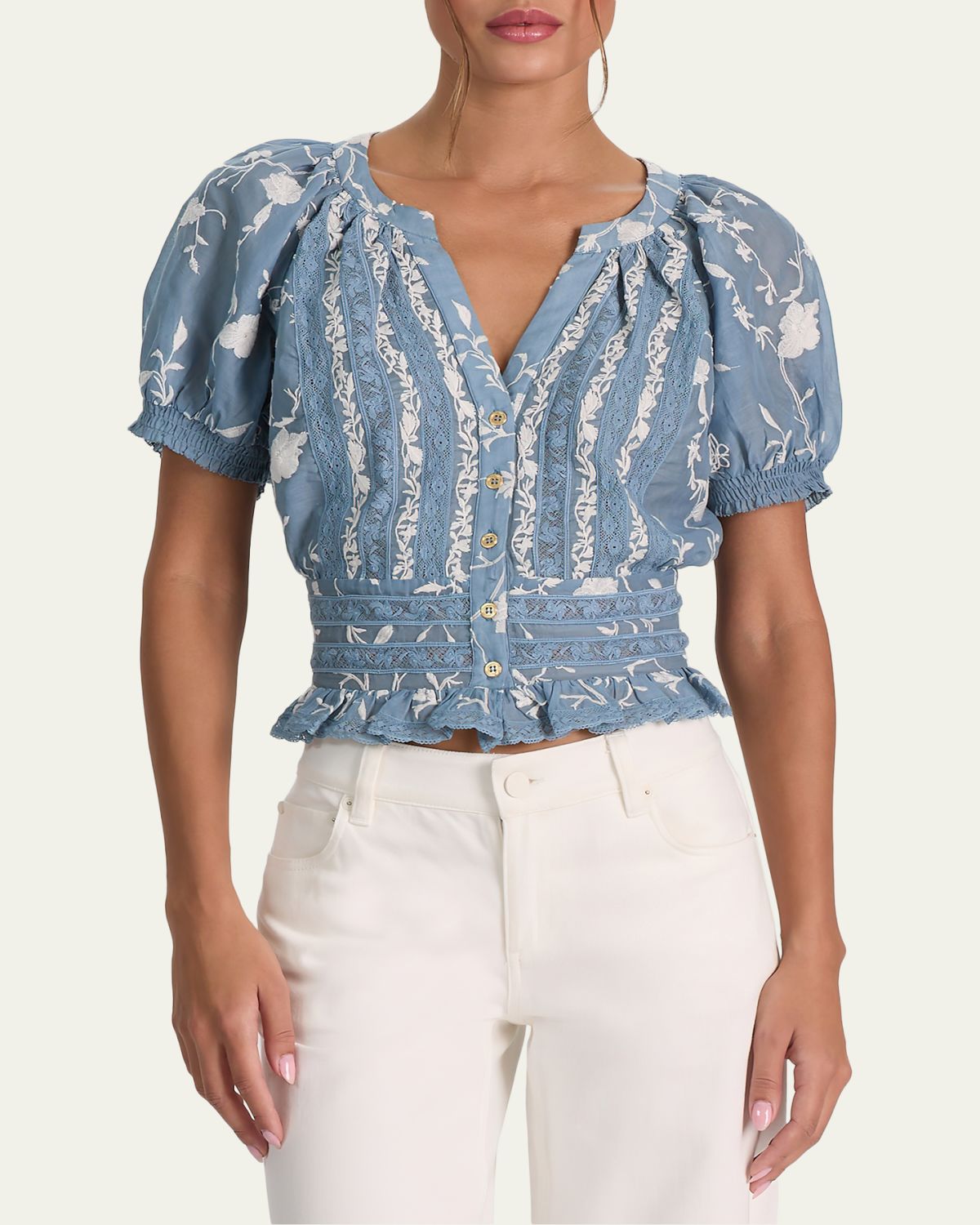 ALICE + OLIVIA Kathryn Embroidered Short-Sleeve Blouse | Thumbnail 4