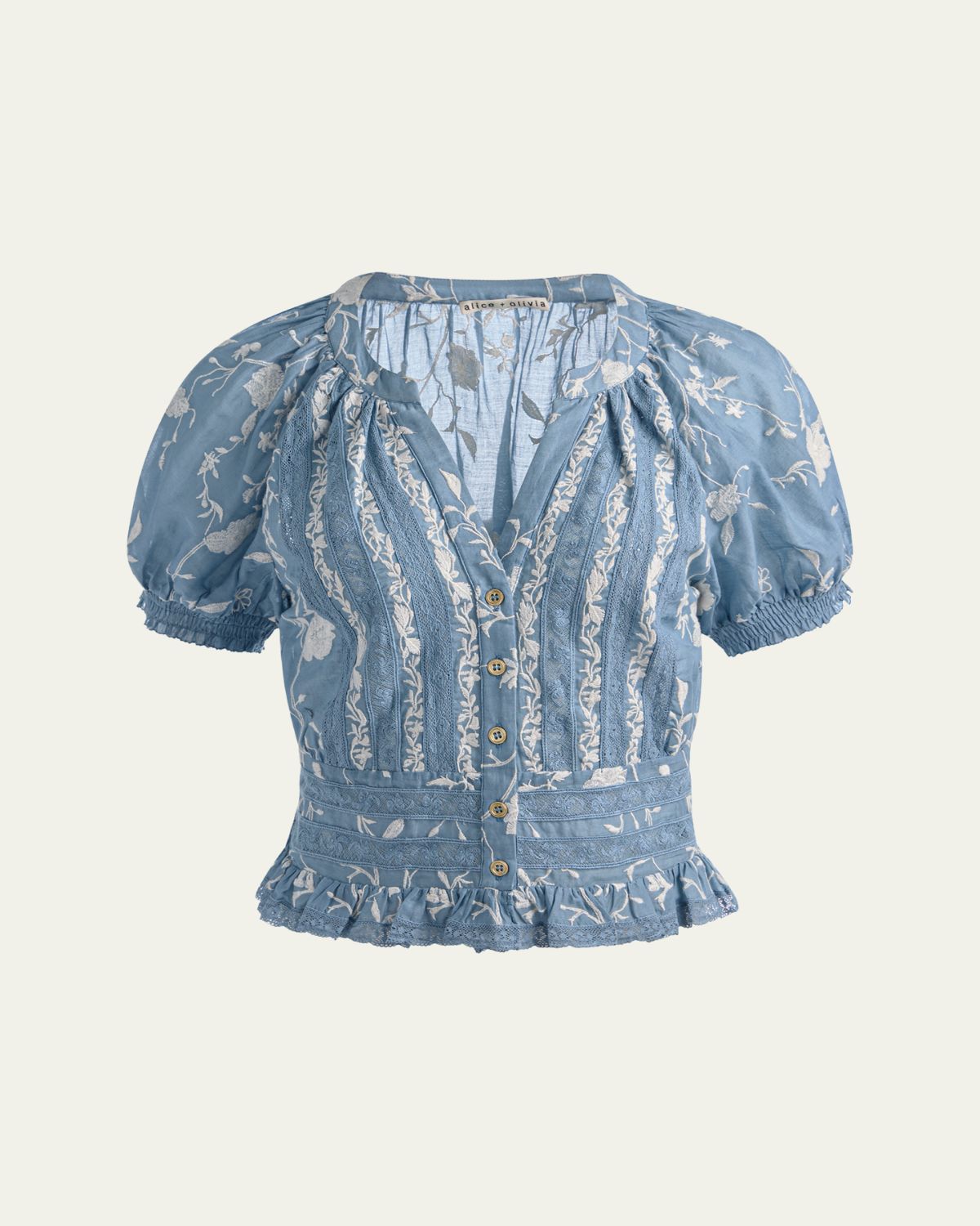 ALICE + OLIVIA Kathryn Embroidered Short-Sleeve Blouse