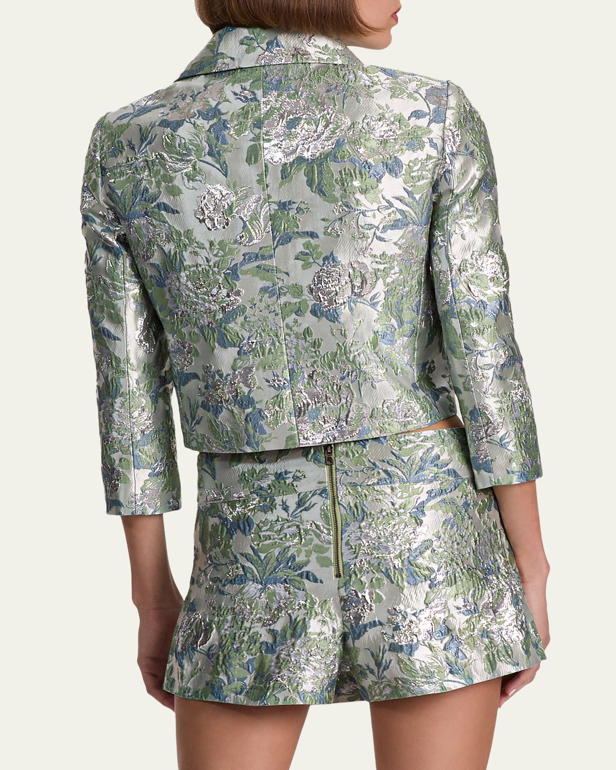 ALICE + OLIVIA Weston Metallic Jacquard Cropped Jacket | Thumbnail 3
