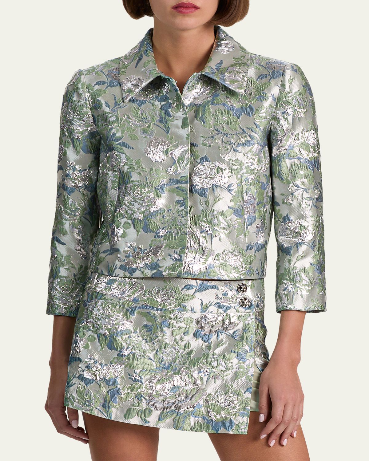 ALICE + OLIVIA Weston Metallic Jacquard Cropped Jacket | Thumbnail 4