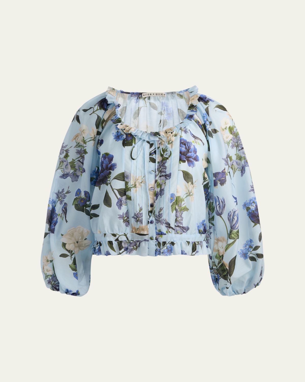 ALICE + OLIVIA McLaine Cropped Button-Front Blouse