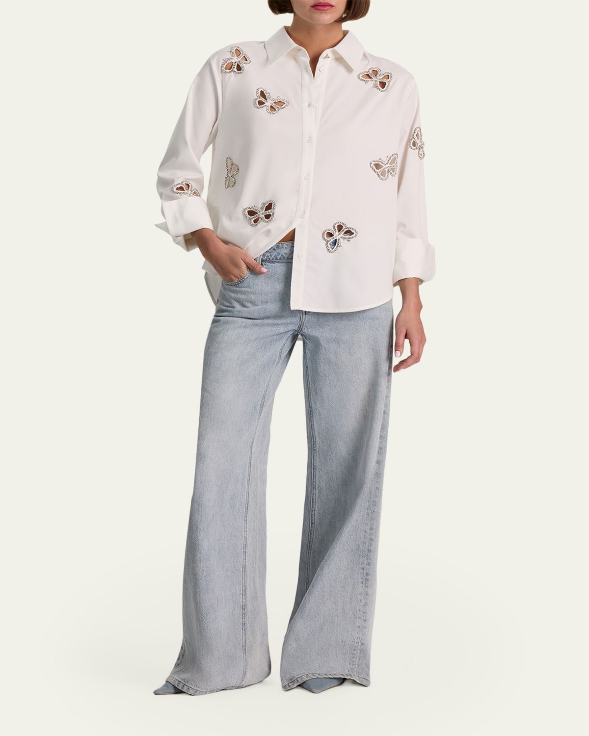 ALICE + OLIVIA Finely Embellished Cutout Button-Front Shirt | Thumbnail 2