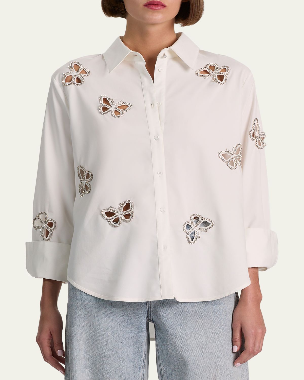 ALICE + OLIVIA Finely Embellished Cutout Button-Front Shirt | Thumbnail 4