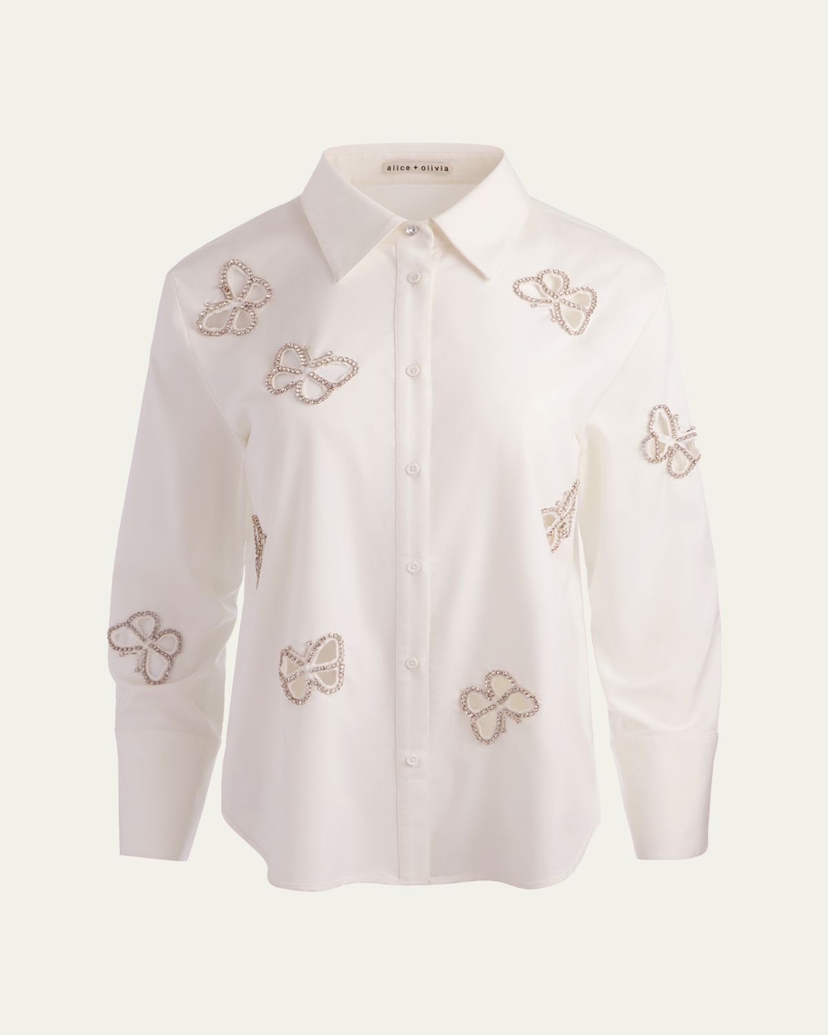 ALICE + OLIVIA Finely Embellished Cutout Button-Front Shirt