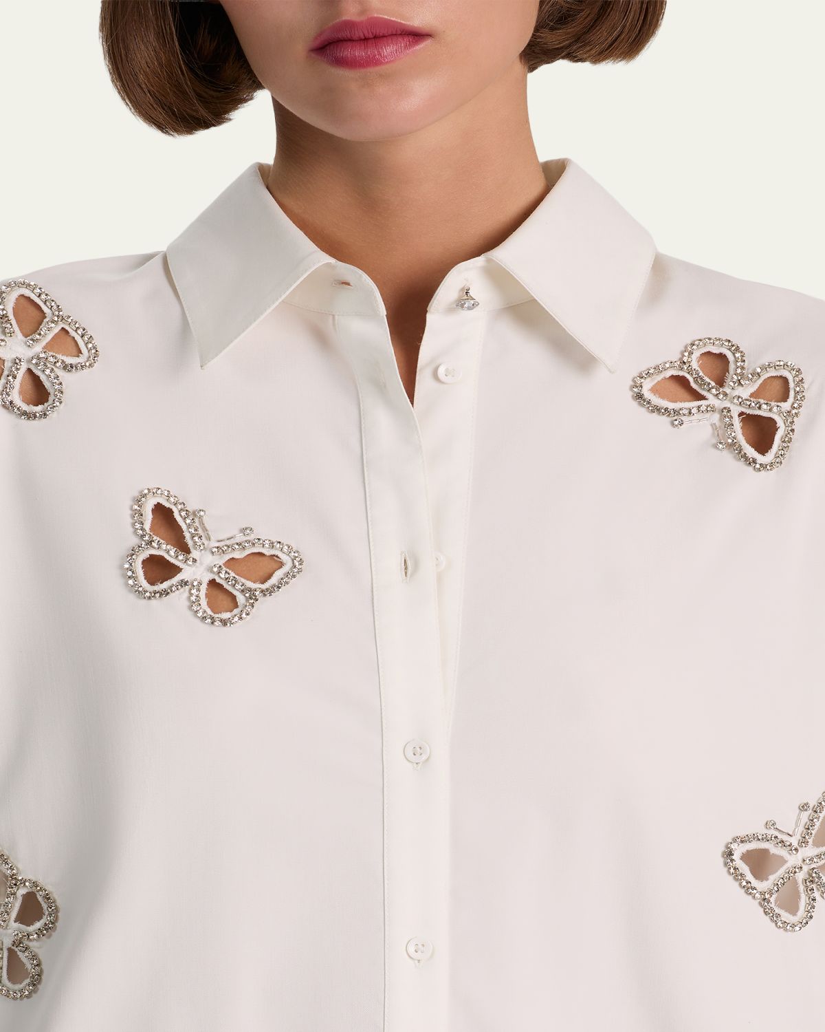 ALICE + OLIVIA Finely Embellished Cutout Button-Front Shirt | Thumbnail 5