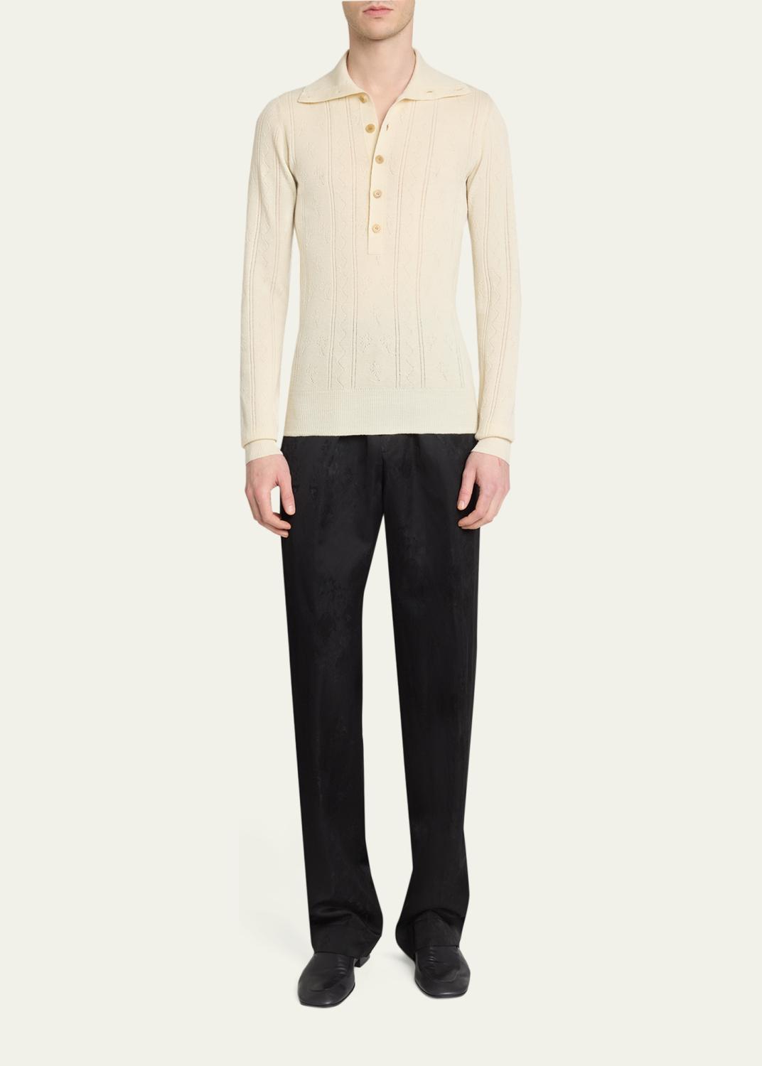 Dries Van Noten Men's Fine Wool and Cotton Pointelle Polo Sweater | Thumbnail 2