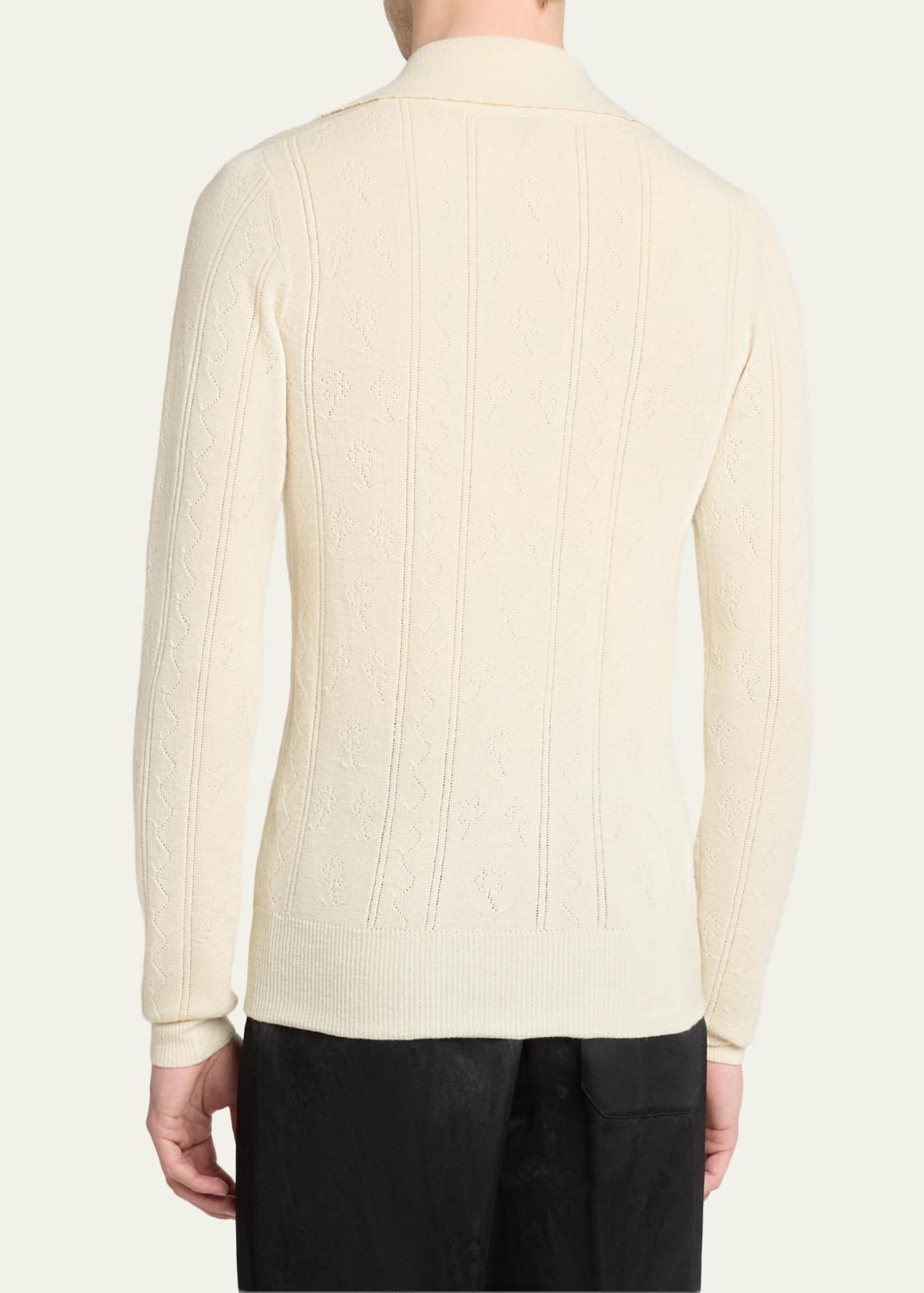 Dries Van Noten Men's Fine Wool and Cotton Pointelle Polo Sweater | Thumbnail 3