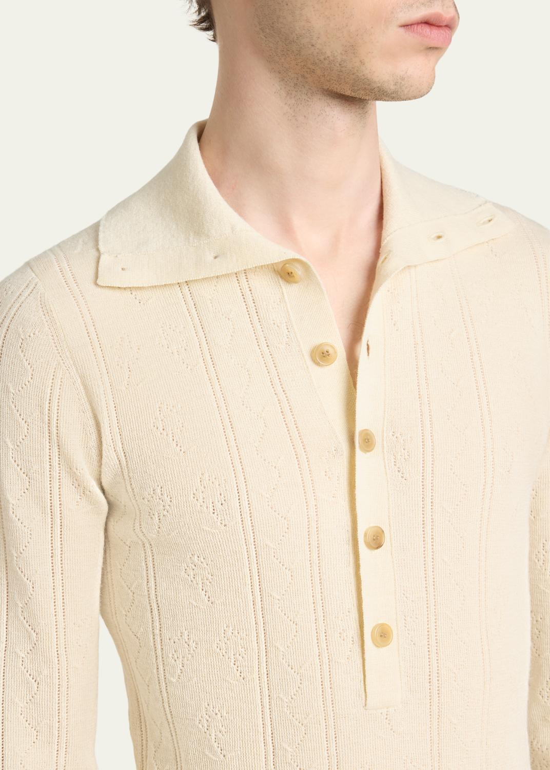 Dries Van Noten Men's Fine Wool and Cotton Pointelle Polo Sweater | Thumbnail 5