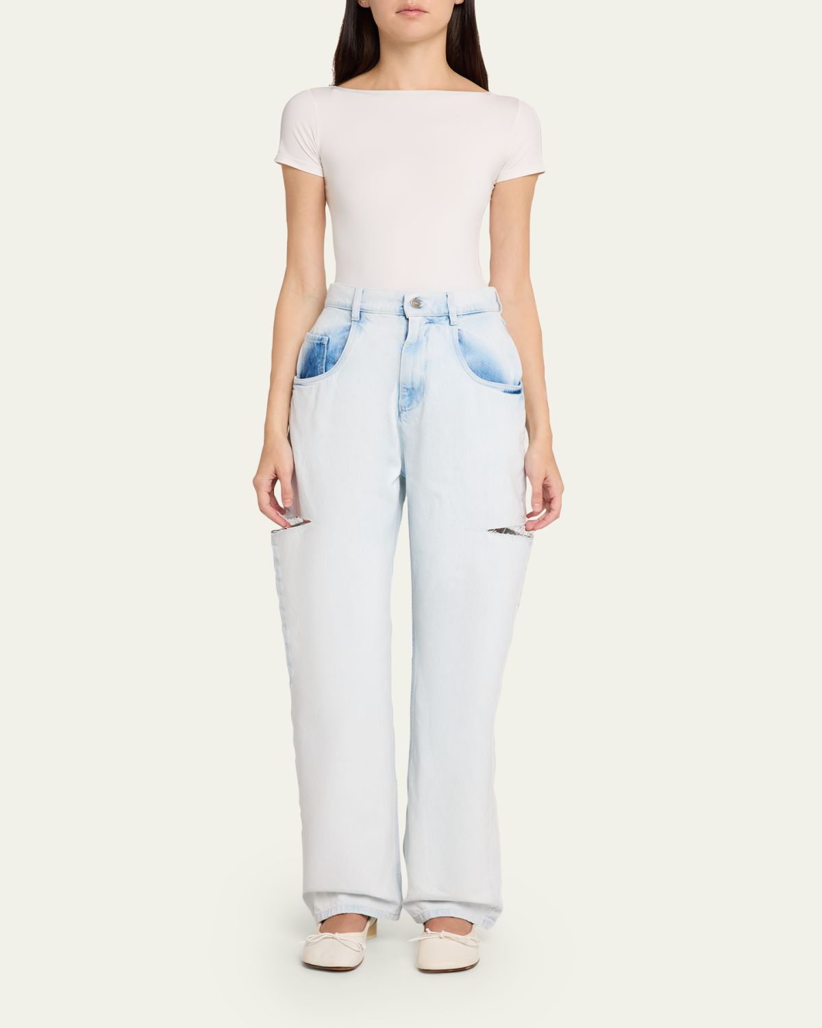 MM6 Maison Margiela Cutout Bleached Barrel-Leg Jeans | Thumbnail 2