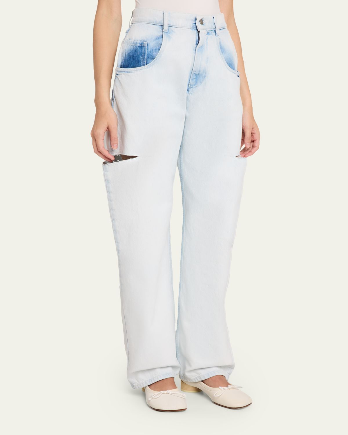 MM6 Maison Margiela Cutout Bleached Barrel-Leg Jeans | Thumbnail 4
