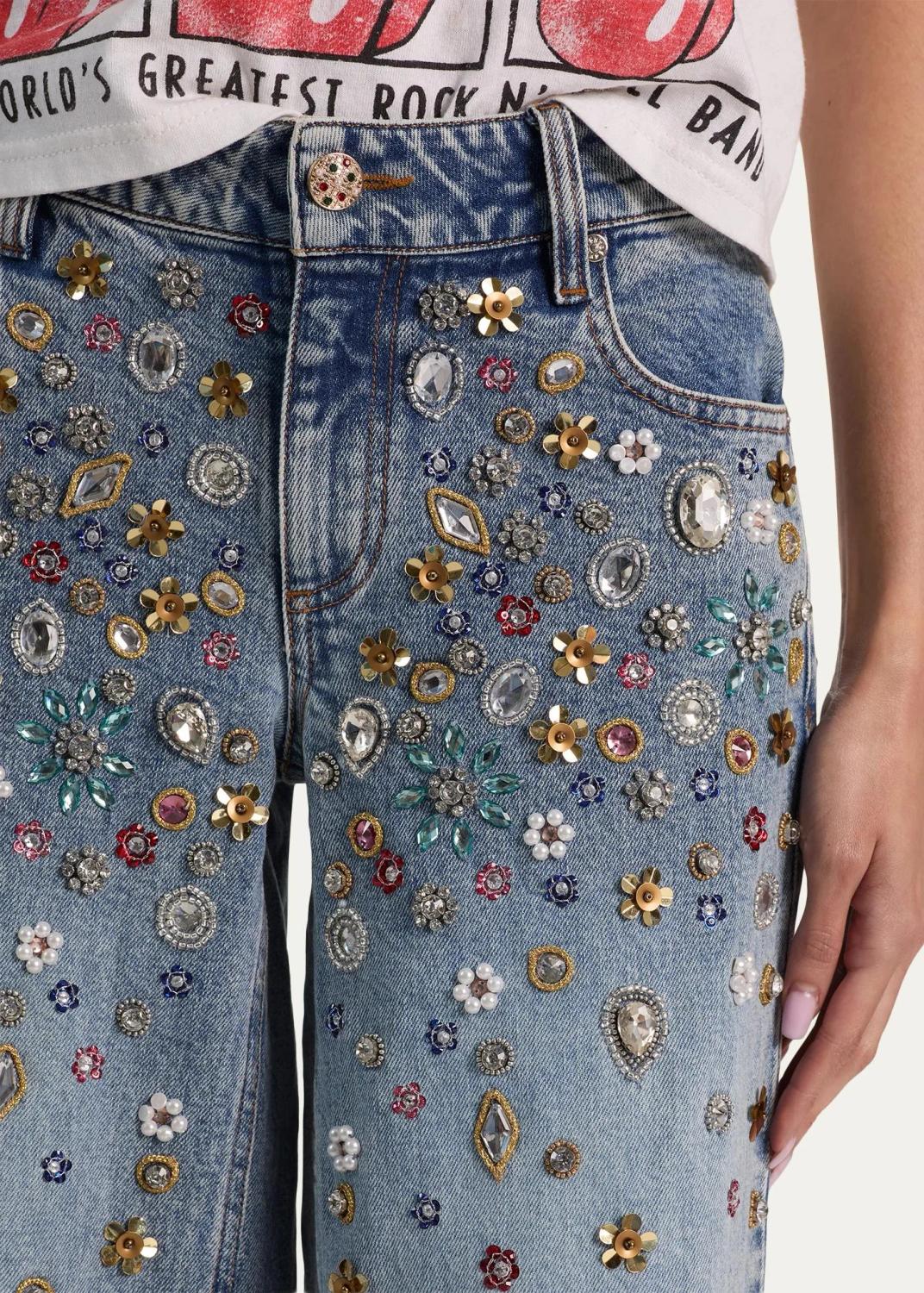 Alice + Olivia Amazing Embellished Mid-Rise Baggy Jeans | Thumbnail 5 Alice + Olivia Amazing Embellished Mid-Rise Baggy Jeans | Thumbnail 5