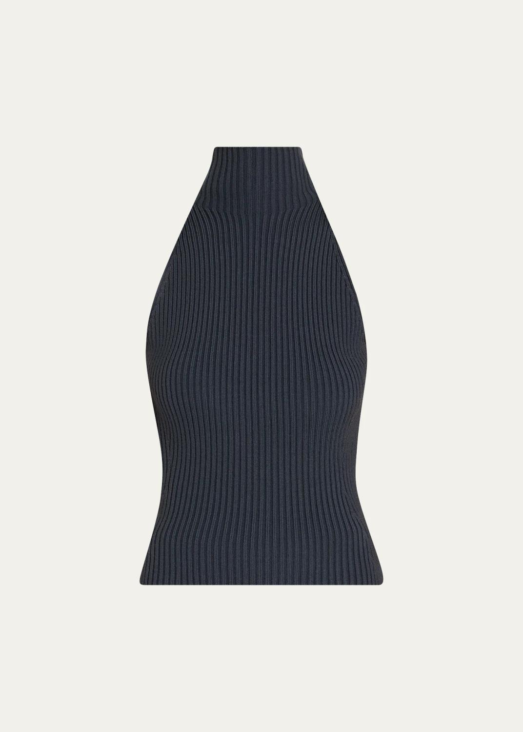 Mock-Neck Wool-Blend Rib Halter Top Mock-Neck Wool-Blend Rib Halter Top