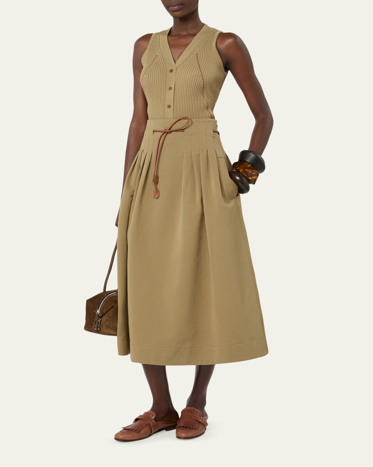Max Mara Pleated Drawstring Cotton Ottoman Midi Skirt | Thumbnail 2 Max Mara Pleated Drawstring Cotton Ottoman Midi Skirt | Thumbnail 2