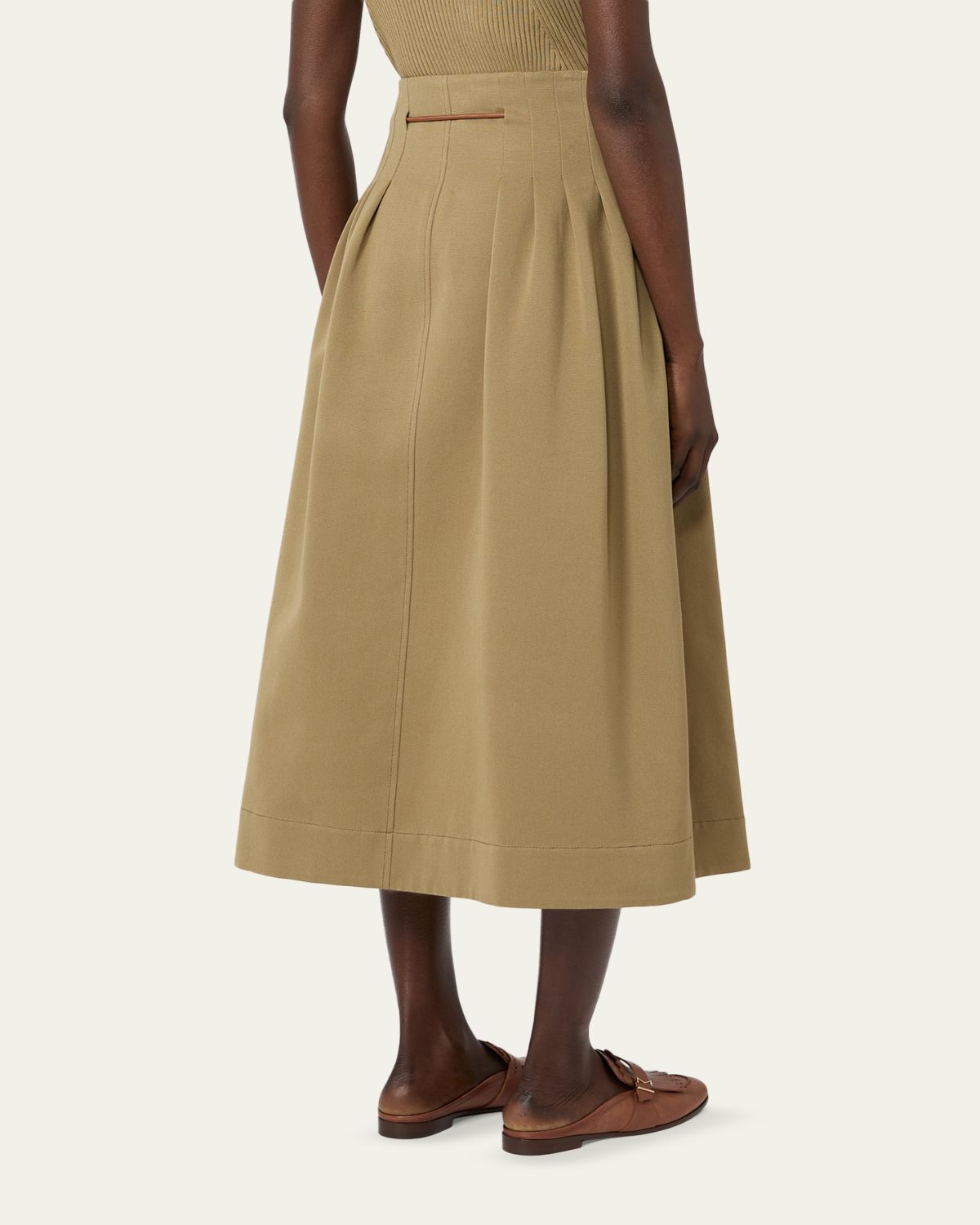 Max Mara Pleated Drawstring Cotton Ottoman Midi Skirt | Thumbnail 3