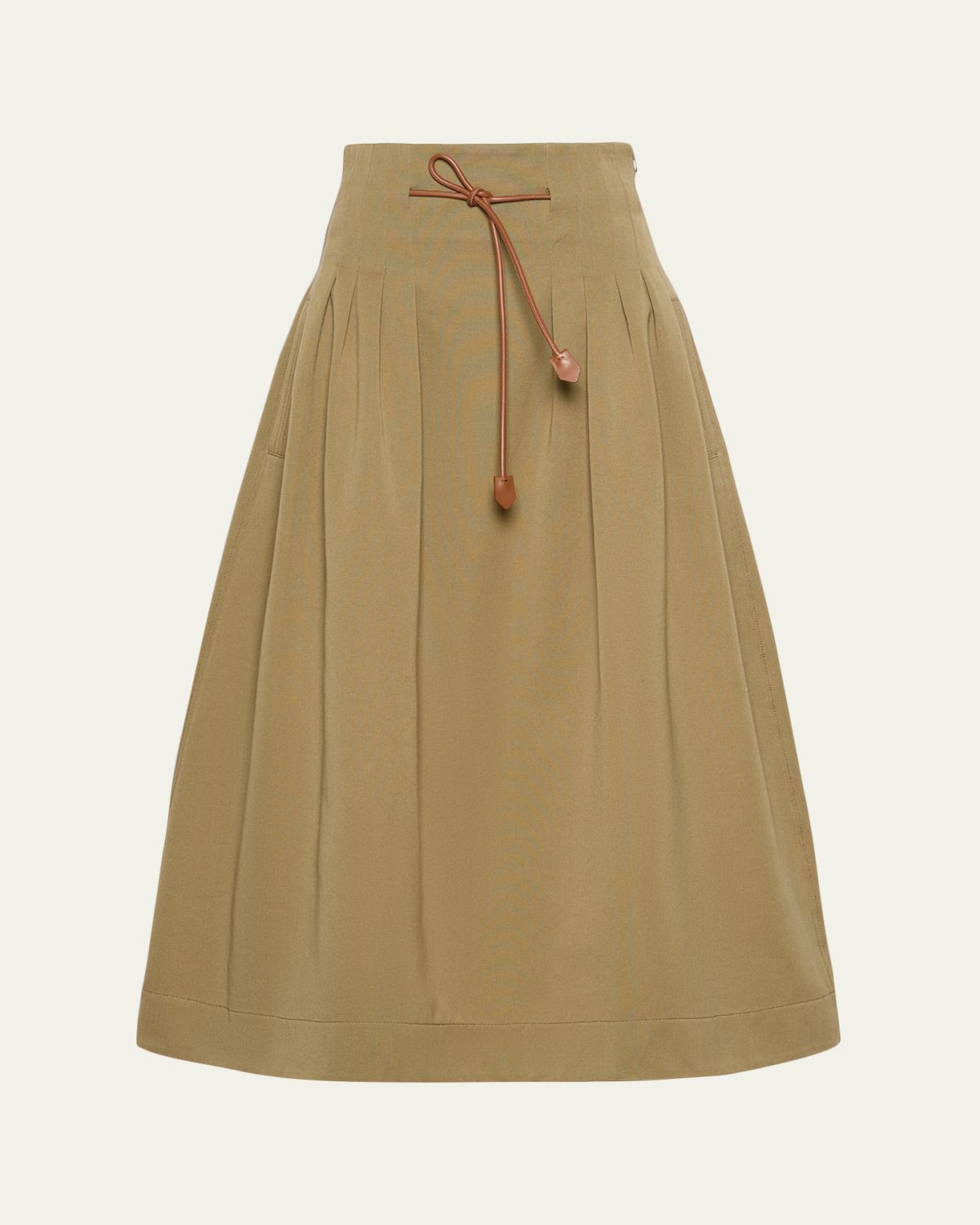 Max Mara Pleated Drawstring Cotton Ottoman Midi Skirt