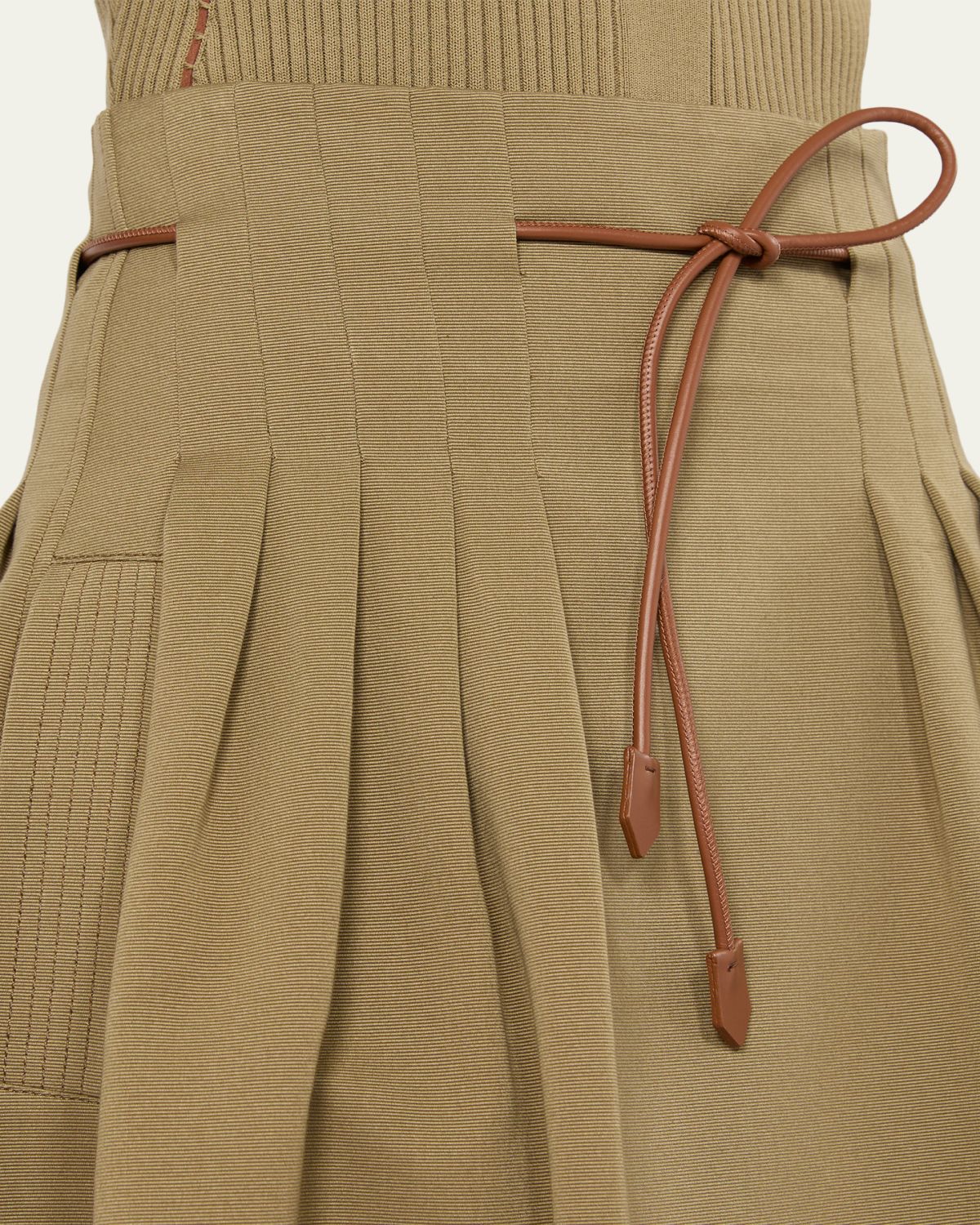 Max Mara Pleated Drawstring Cotton Ottoman Midi Skirt | Thumbnail 5