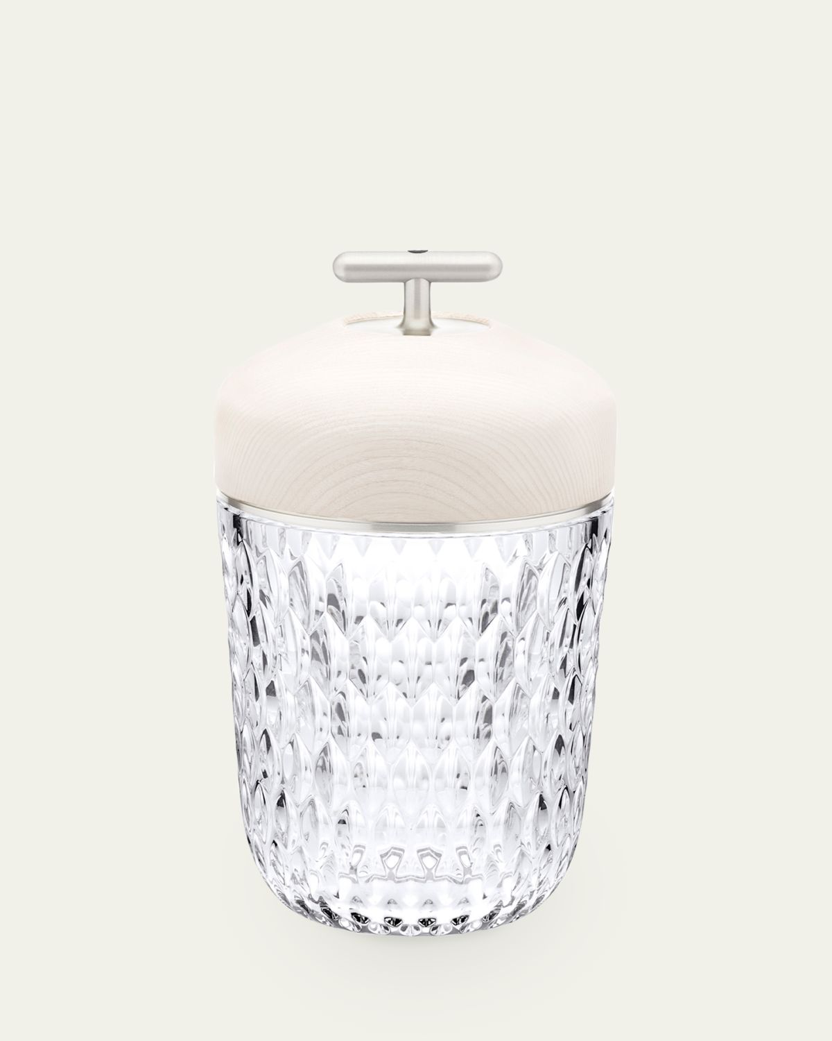 Saint Louis Crystal Folia 11" Crystal & Wood Rechargeable Portable Lamp, White/Clear | Thumbnail 2