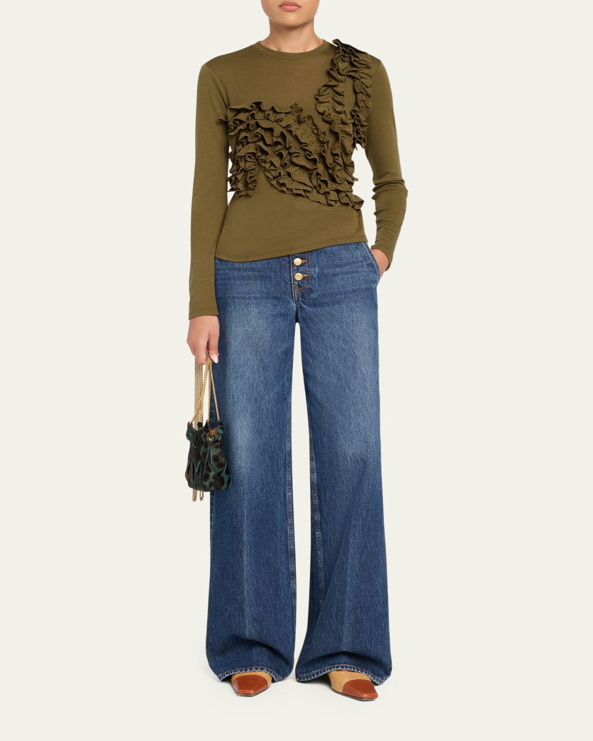 Ulla Johnson Polina Ruffled Jersey Long-Sleeve Top | Thumbnail 2