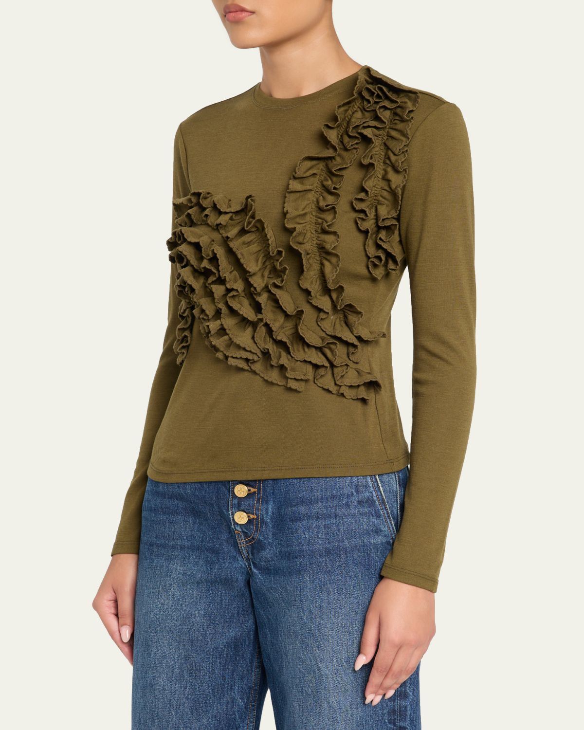 Ulla Johnson Polina Ruffled Jersey Long-Sleeve Top | Thumbnail 4