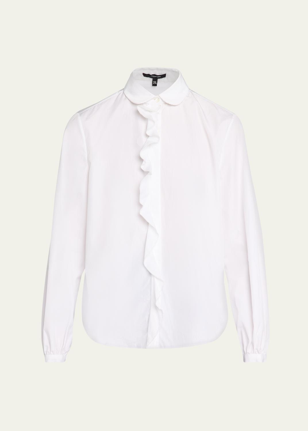 Shrunken Ruffle-Trim Cotton Poplin Shirt Shrunken Ruffle-Trim Cotton Poplin Shirt