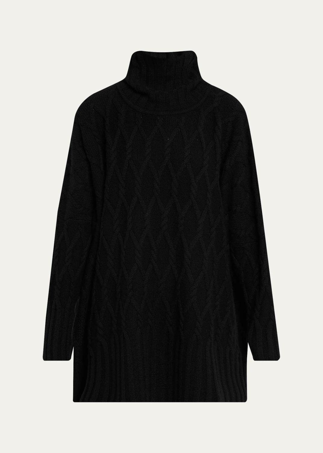 Cashmere Cable Roll Neck - Long Length Cashmere Cable Roll Neck - Long Length