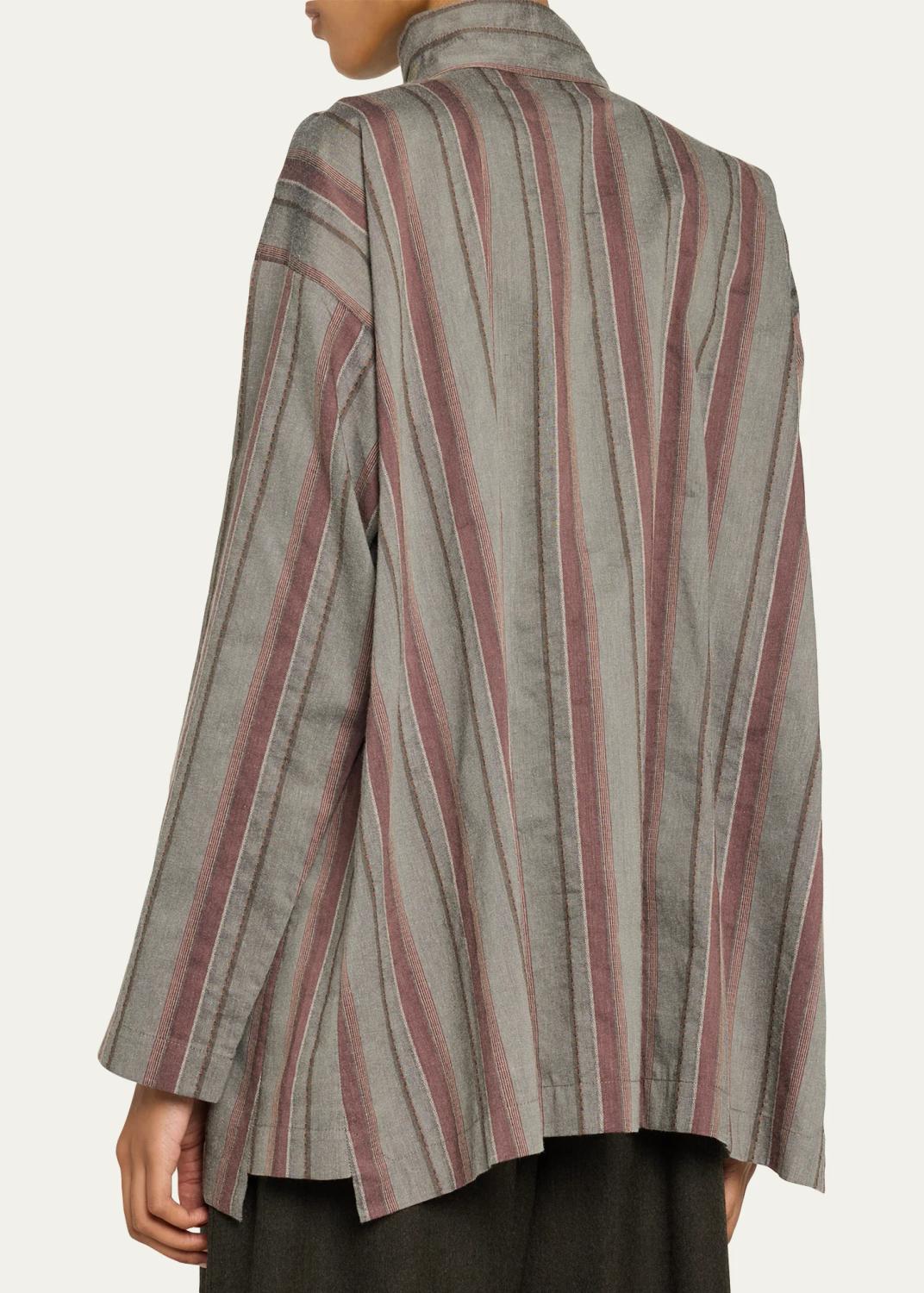 Eskandar Slim A-Line Shirt With Double Stand Collar And Stepped Insert - Long Length | Thumbnail 3 Eskandar Slim A-Line Shirt With Double Stand Collar And Stepped Insert - Long Length | Thumbnail 3