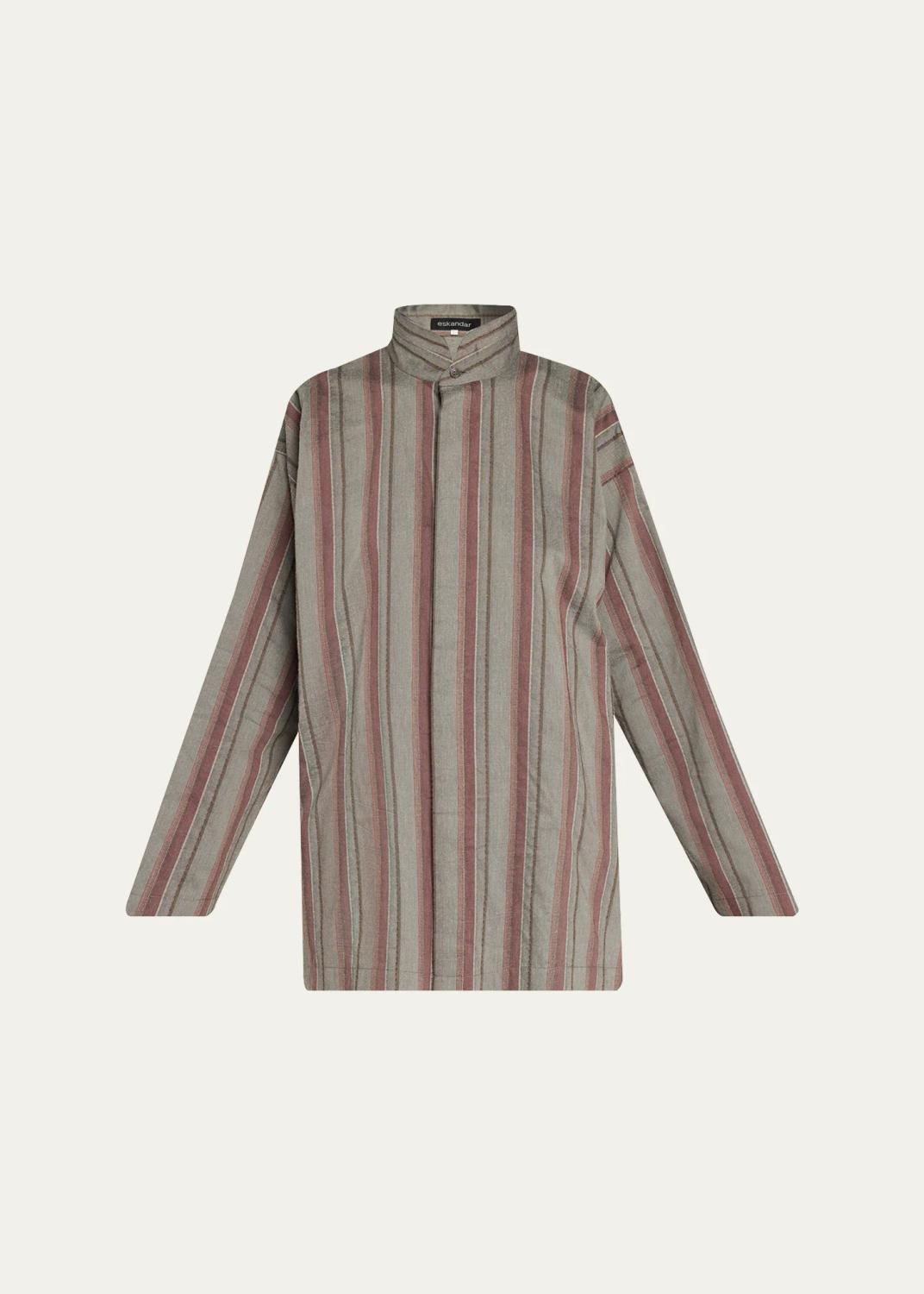 Slim A-Line Shirt With Double Stand Collar And Stepped Insert - Long Length Slim A-Line Shirt With Double Stand Collar And Stepped Insert - Long Length